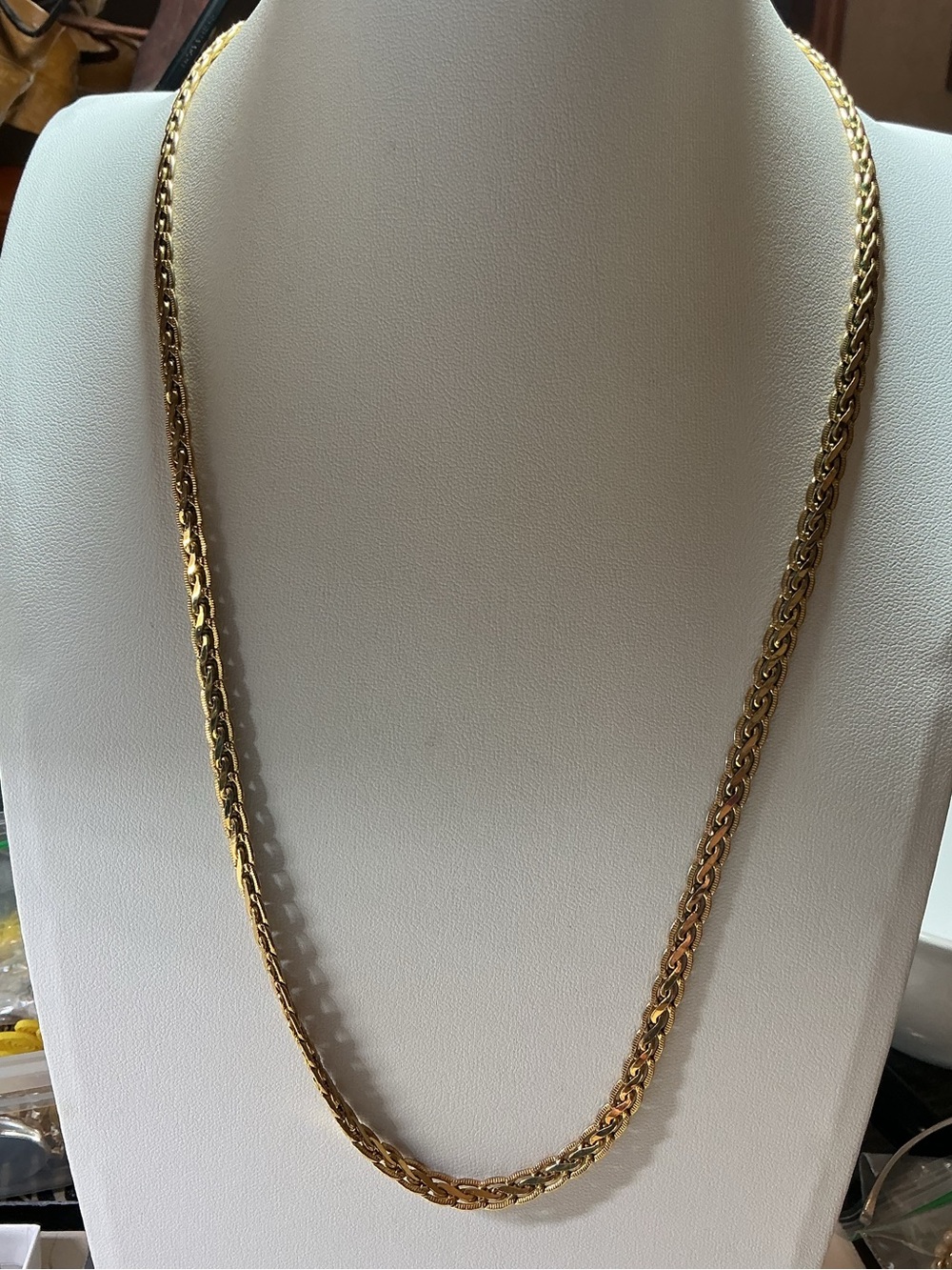 Vintage Napier Gold Tone Braided Multi Strand Herringbone Chain Necklace Signed